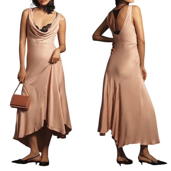 Anthropologie Dresses & Skirts - Anthropologie Cowl Neck Asymmetrical Twofer Dress Blush Pink Size XS